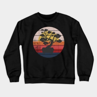 Bonsai Tree Design Japanese Bonsai Tree Sun Retro Crewneck Sweatshirt